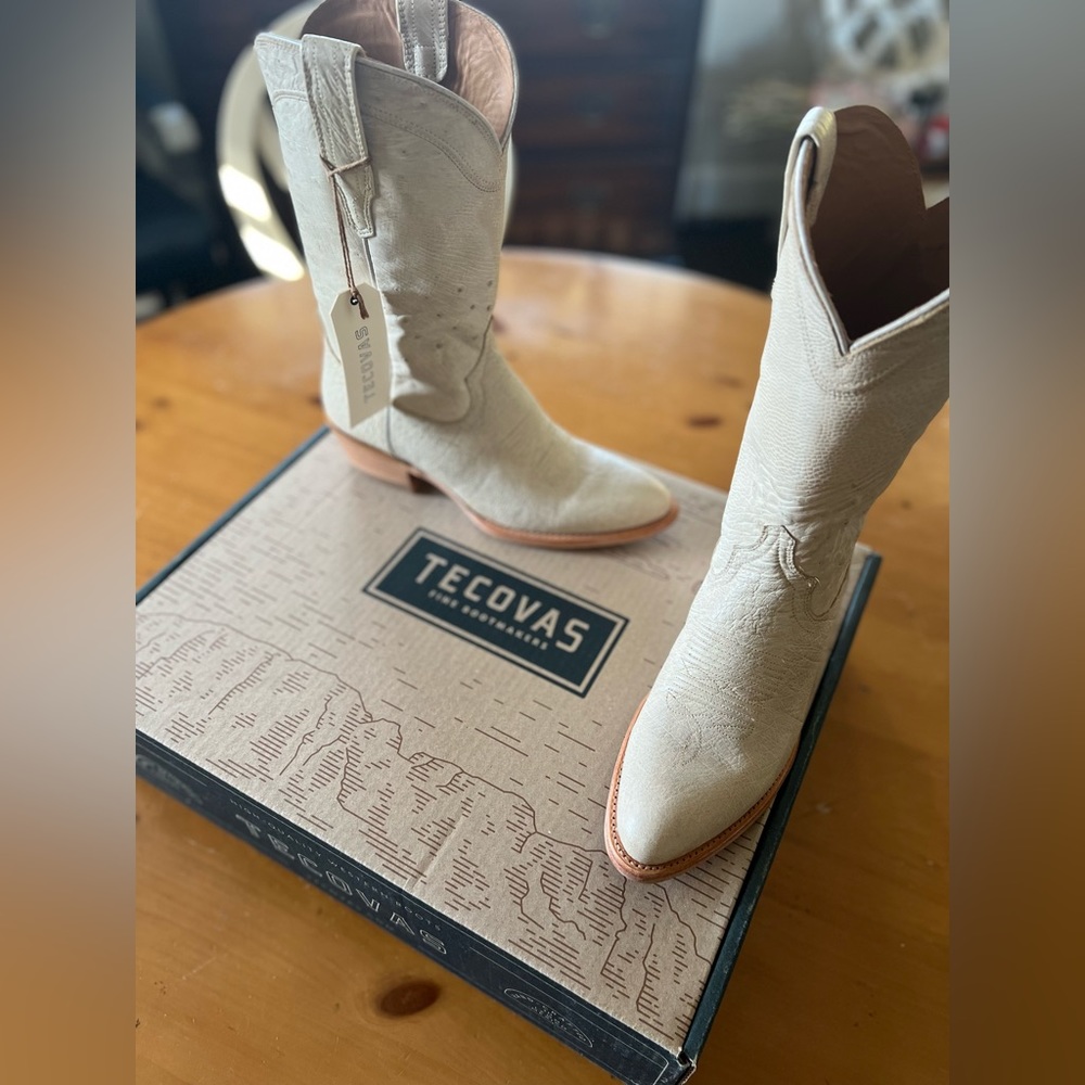 Women’s TECOVAS Chloe Pearl Ostrich Leather Cowgirl Boots Brand New - Picture 6 of 12